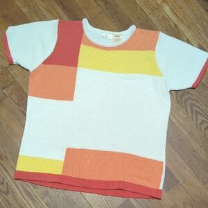 VINTAGE Bobbie Brooks SHORT SLEEVE Crew Neck COLOR BLOCK Sweater Sz Large